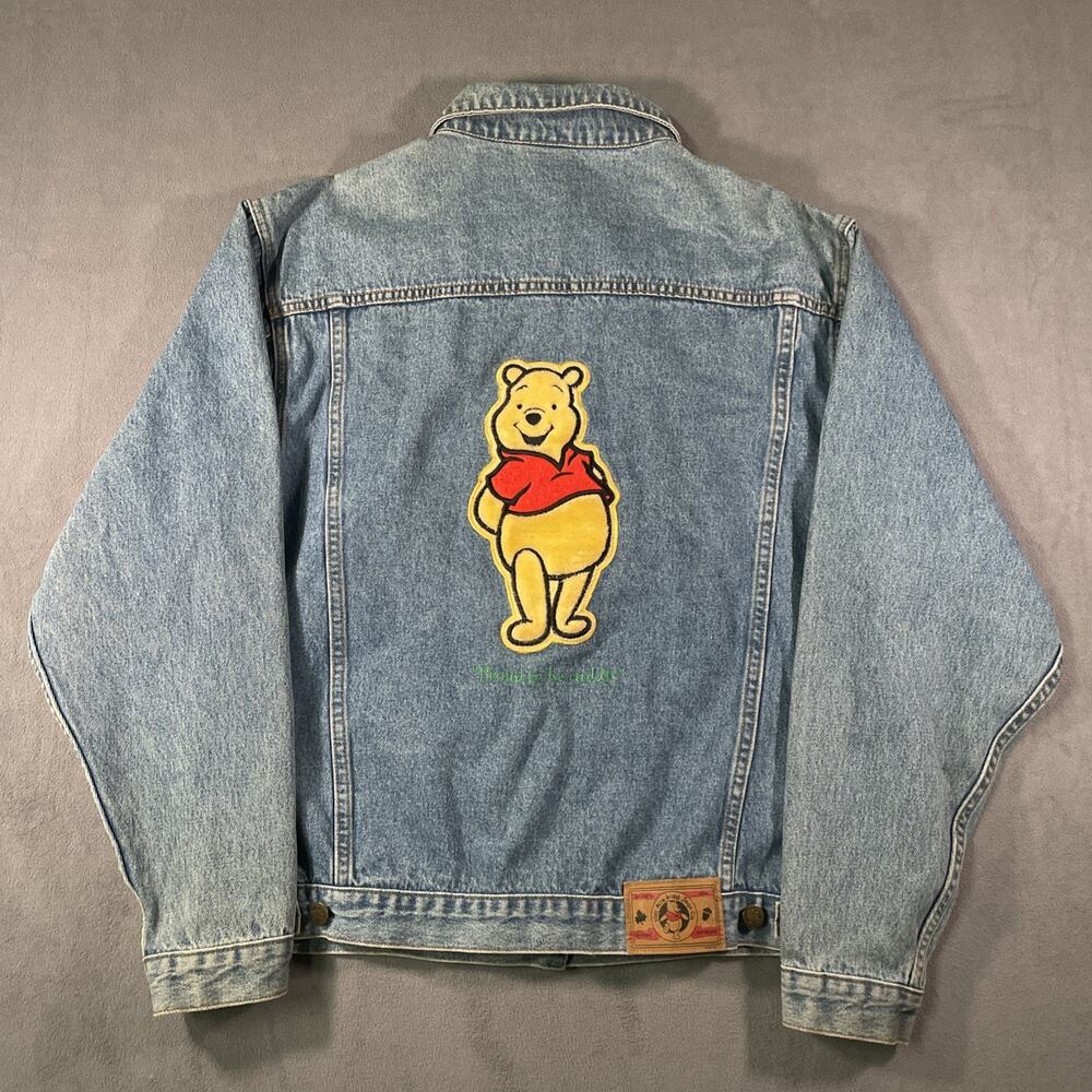 Vintage Winnie The Pooh Denim Jacket Men L Blue Jean Biker Trucker Retro Disney - Picture 10 of 12